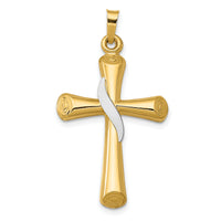 14K Two-Tone Hollow Cross w/Drape Pendant-XR266
