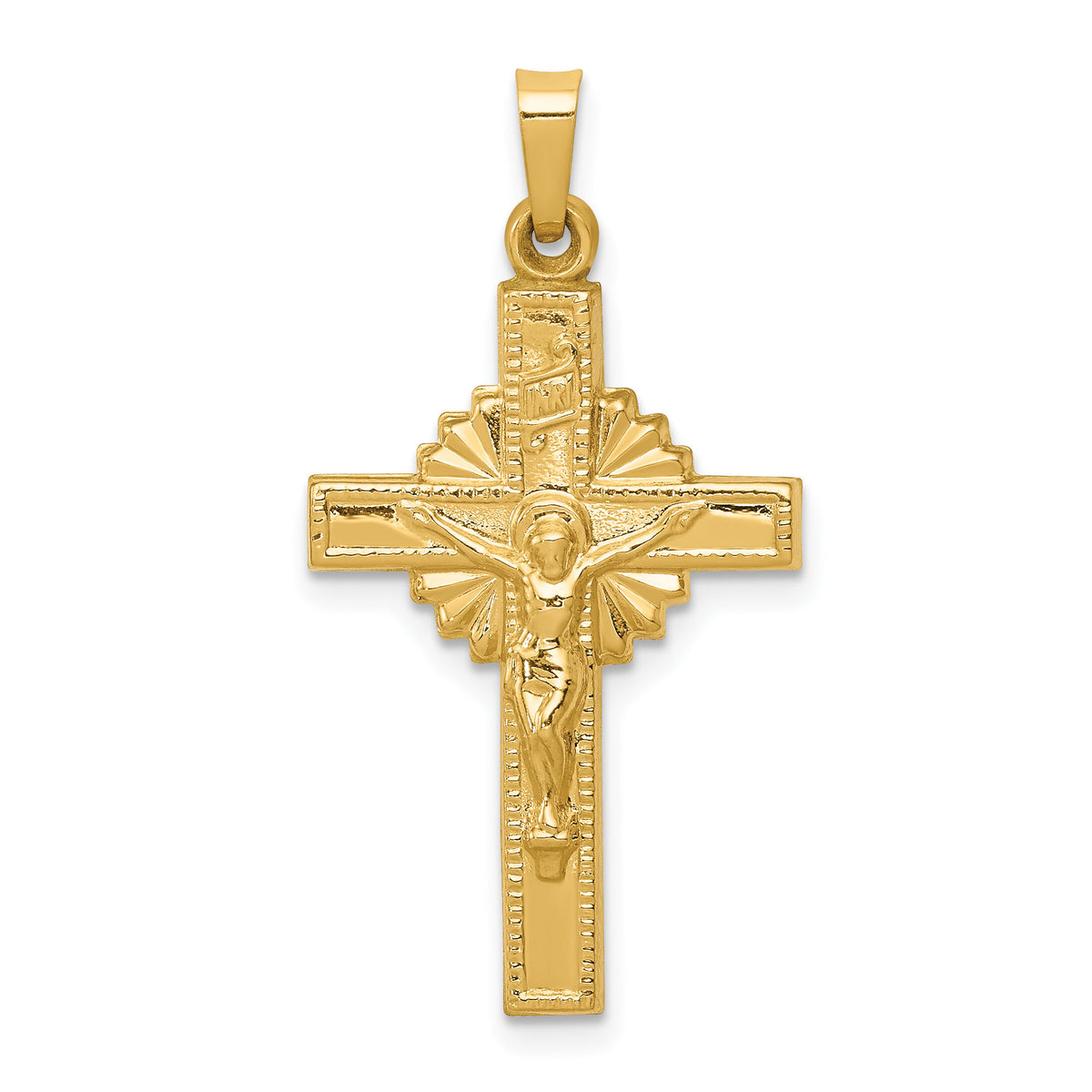 14k INRI Hollow Crucifix Pendant-XR287