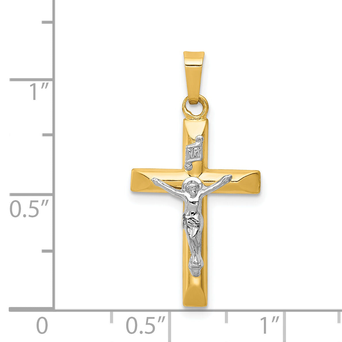 14k Two-tone INRI Hollow Crucifix Pendant-XR293