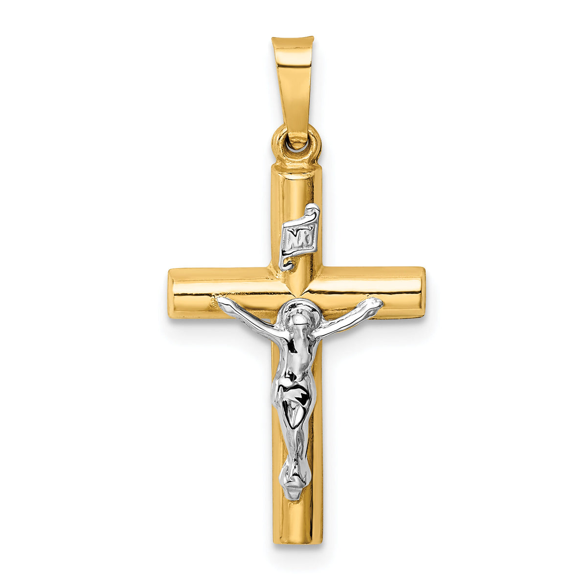 14k Two-tone INRI Crucifix Pendant-XR296