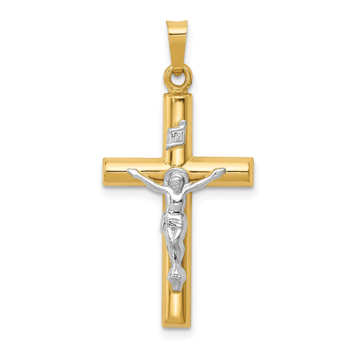 14k Two-tone INRI Hollow Crucifix Pendant-XR297