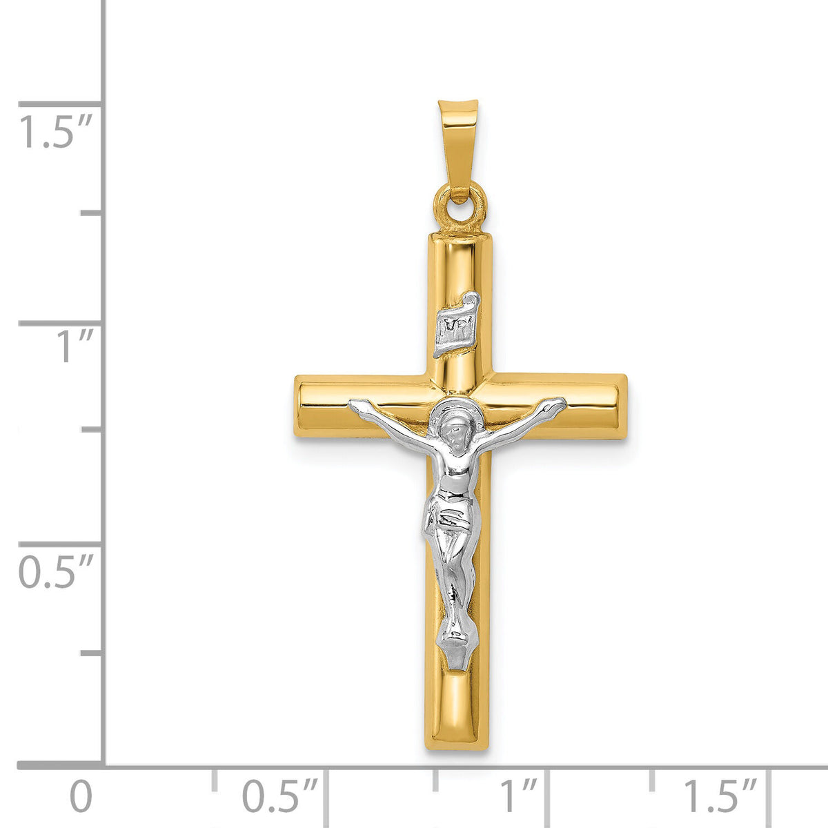 14k Two-tone INRI Hollow Crucifix Pendant-XR298