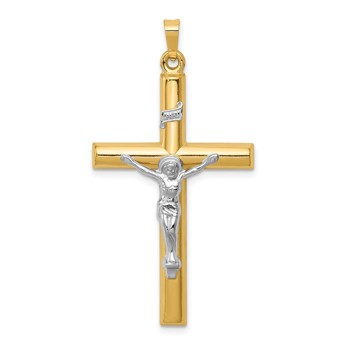 14k Two-tone INRI Hollow Crucifix Pendant-XR299