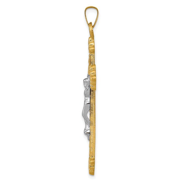 14k Two-tone INRI Hollow Crucifix Pendant-XR306