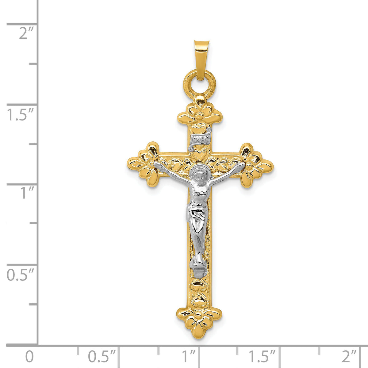 14k Two-tone INRI Hollow Crucifix Pendant-XR306