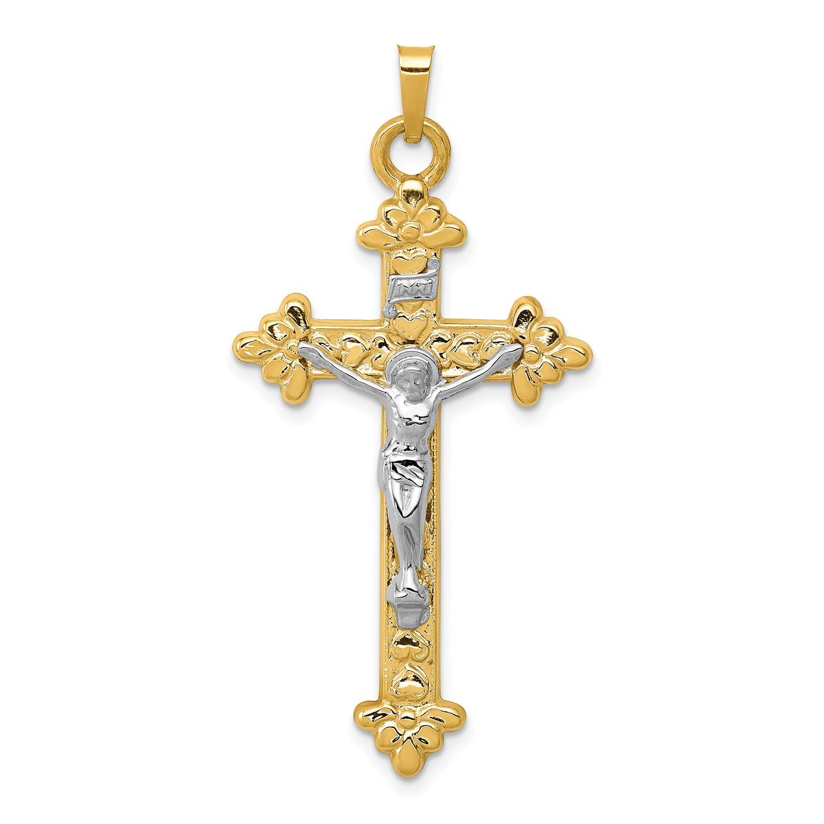 14k Two-tone INRI Hollow Crucifix Pendant-XR306