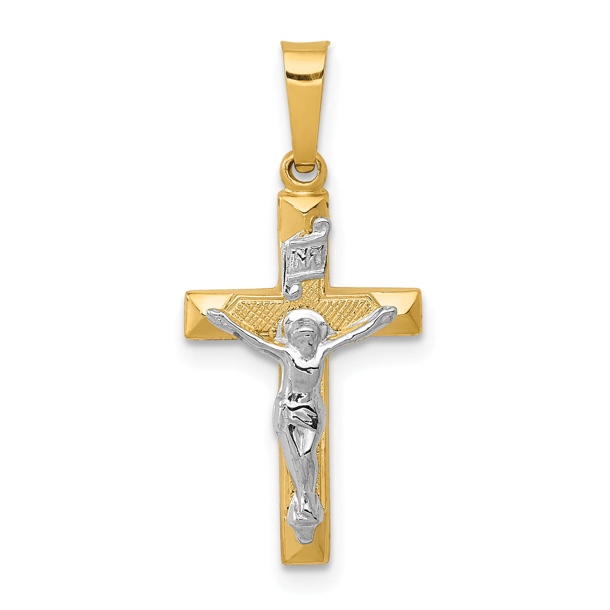 14k Two-tone INRI Hollow Crucifix Pendant-XR309