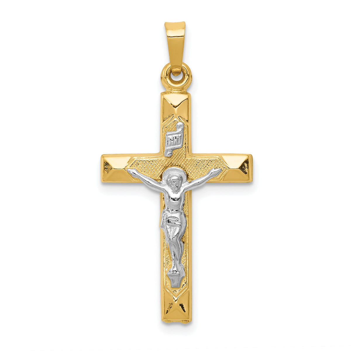 14k Two-tone INRI Hollow Crucifix Pendant-XR311