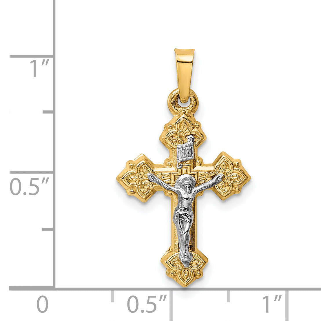 14k Two-tone INRI Hollow Crucifix Pendant-XR312