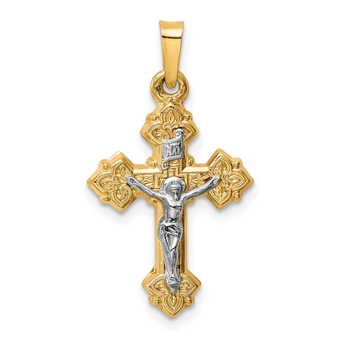 14k Two-tone INRI Hollow Crucifix Pendant-XR312