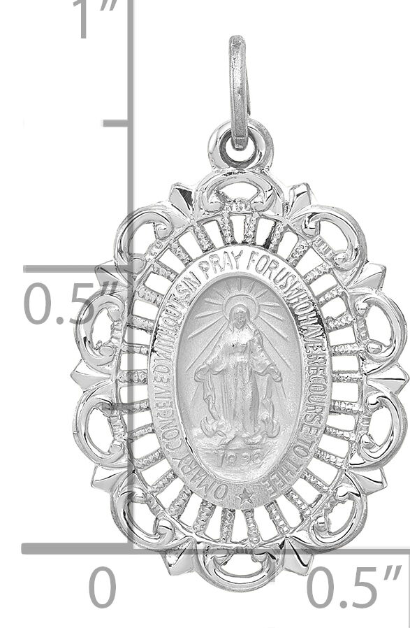 14k White Gold Miraculous Medal Solid Charm-XR331W