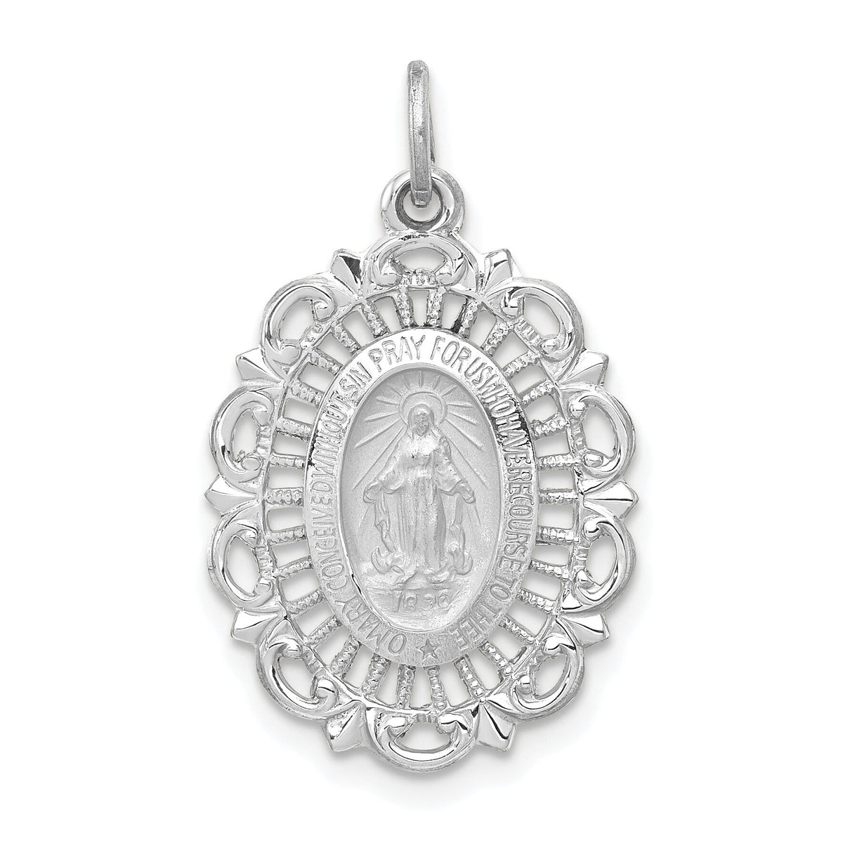 14k White Gold Miraculous Medal Solid Charm-XR331W