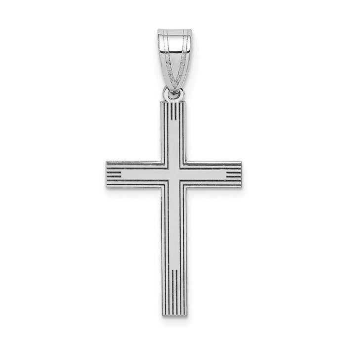 14k White Laser Etched Cross Charm-XR470
