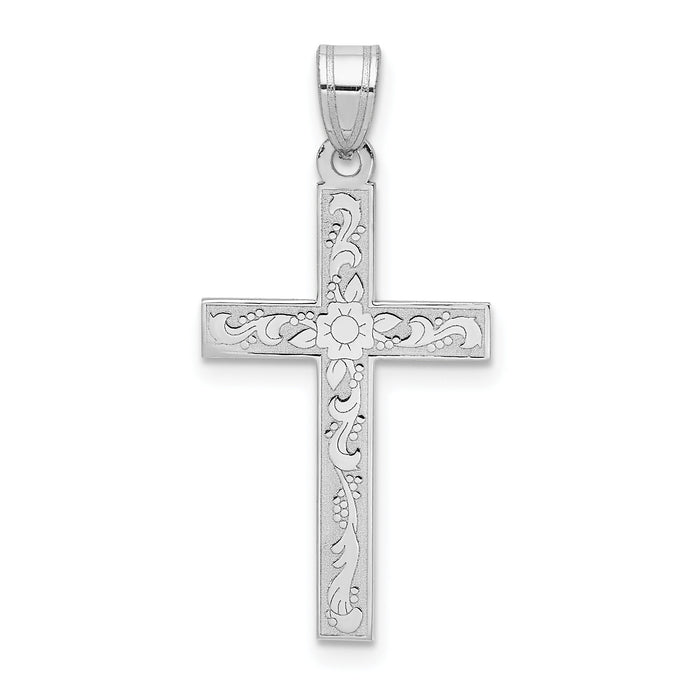 14K White Floral Cross Pendant-XR485