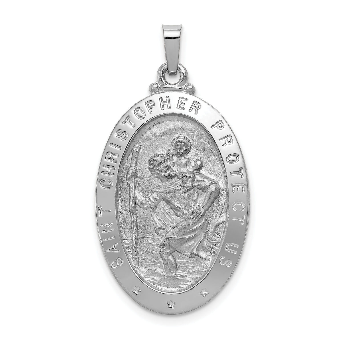 14k White Gold Saint Christopher Medal Pendant-XR516