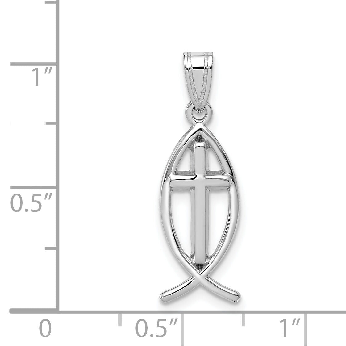 14k White Gold Cross Ichthus Fish Pendant-XR522