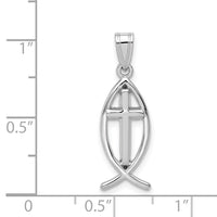 14k White Gold Cross Ichthus Fish Pendant-XR522