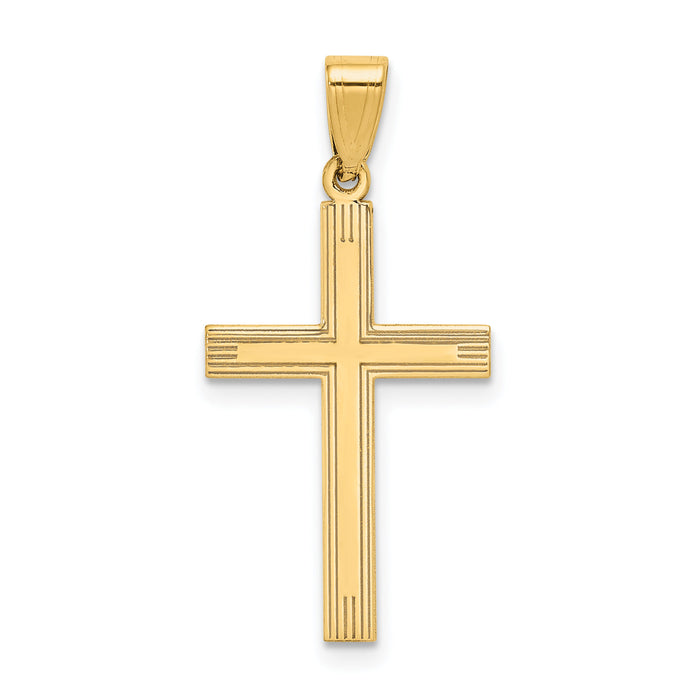 14k Polished Laser Etched Cross Charm-XR541