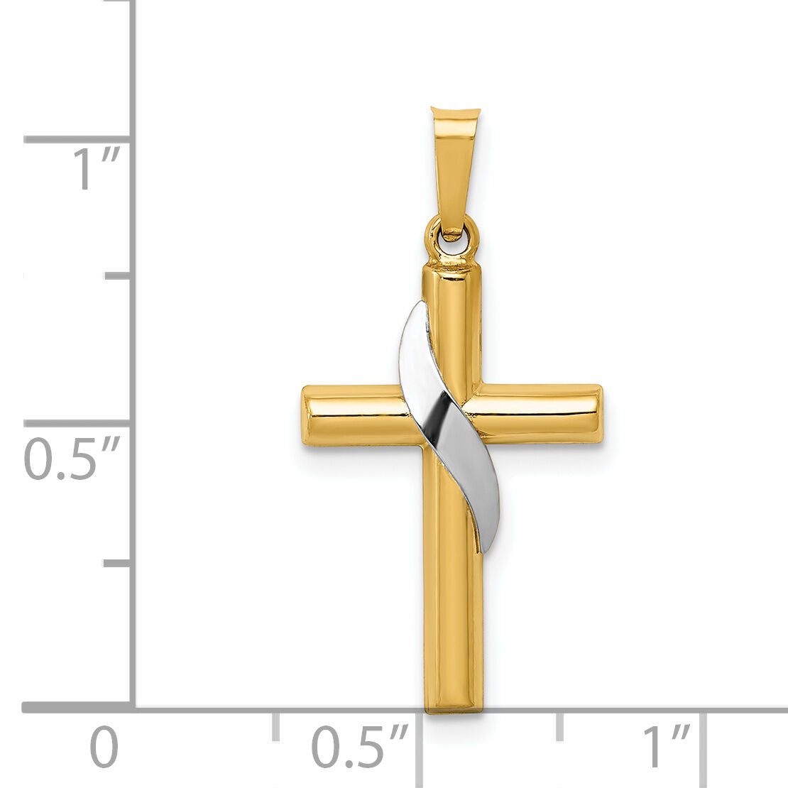 14K Two-Tone Hollow Cross w/Drape Charm-XR561