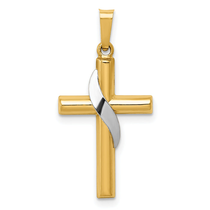 14K Two-Tone Hollow Cross w/Drape Charm-XR561