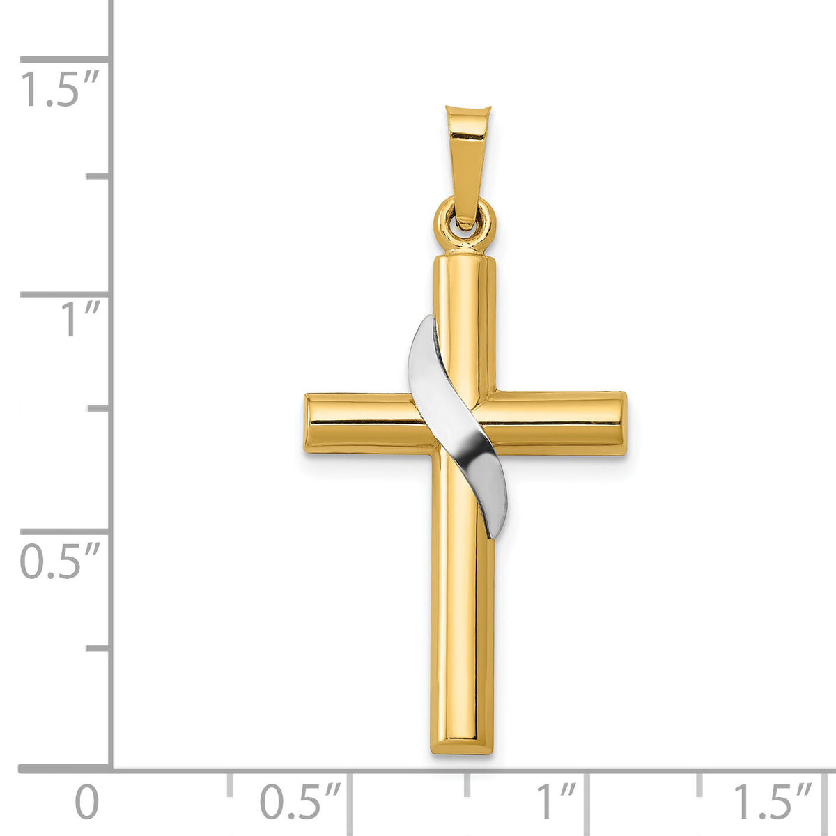 14K Two-Tone Hollow Cross w/Drape Charm-XR562