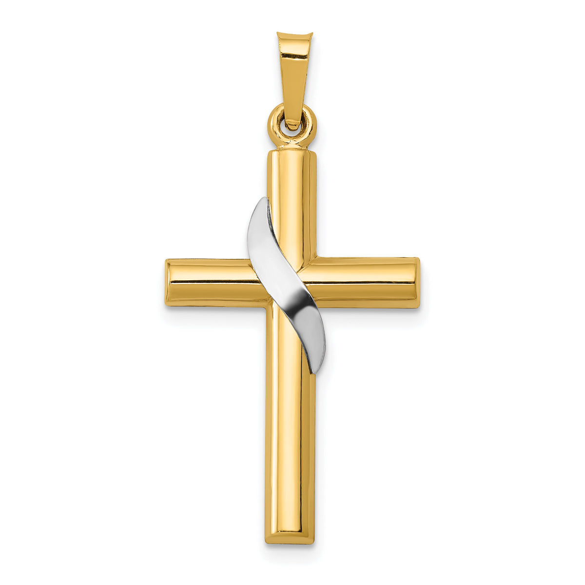 14K Two-Tone Hollow Cross w/Drape Charm-XR562