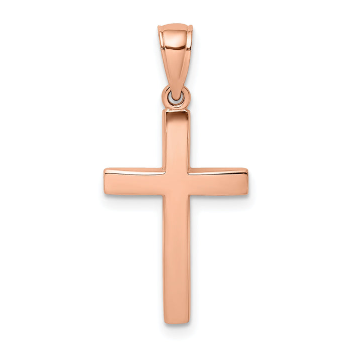 14K Rose Gold Polished Beveled Cross Charm-XR564R