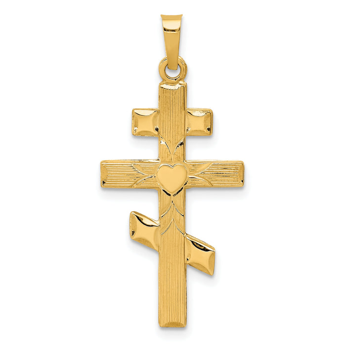 14K Eastern Orthodox Cross w/Heart Pendant-XR582