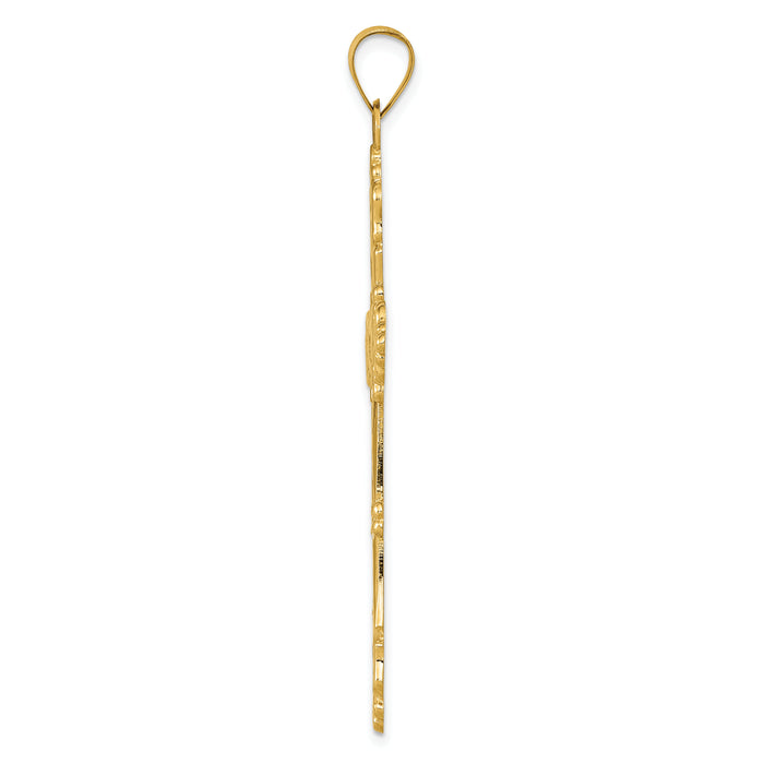 14K Polished Fleur de Lis Cross Pendant-XR706