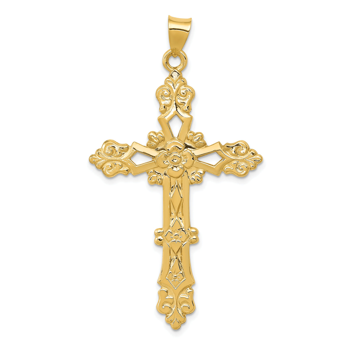 14K Polished Fleur de Lis Cross Pendant-XR706