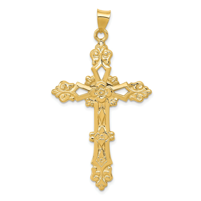 14K Polished Fleur de Lis Cross Pendant-XR706