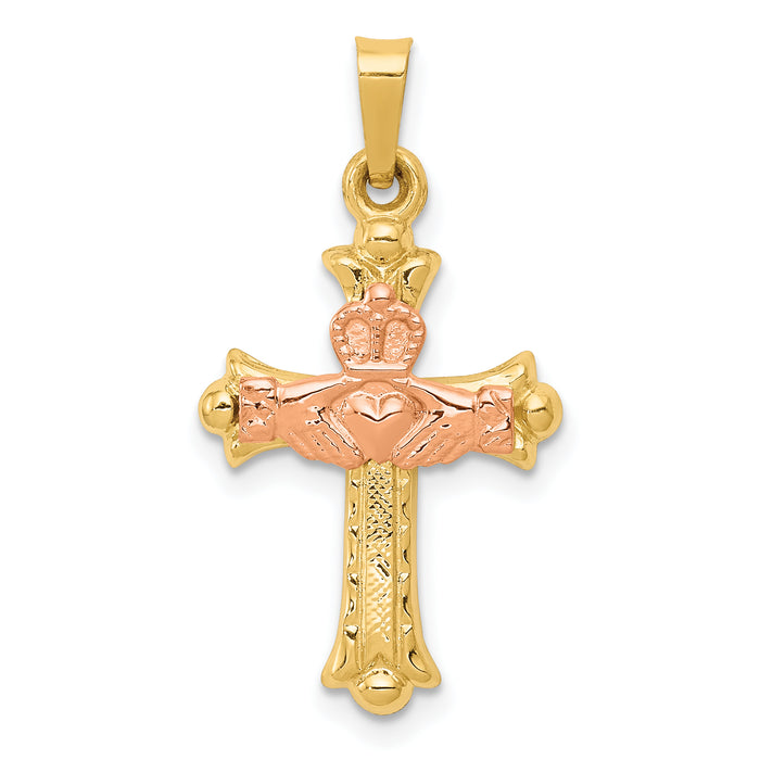 14k Two-tone Claddagh Cross Pendant-XR714