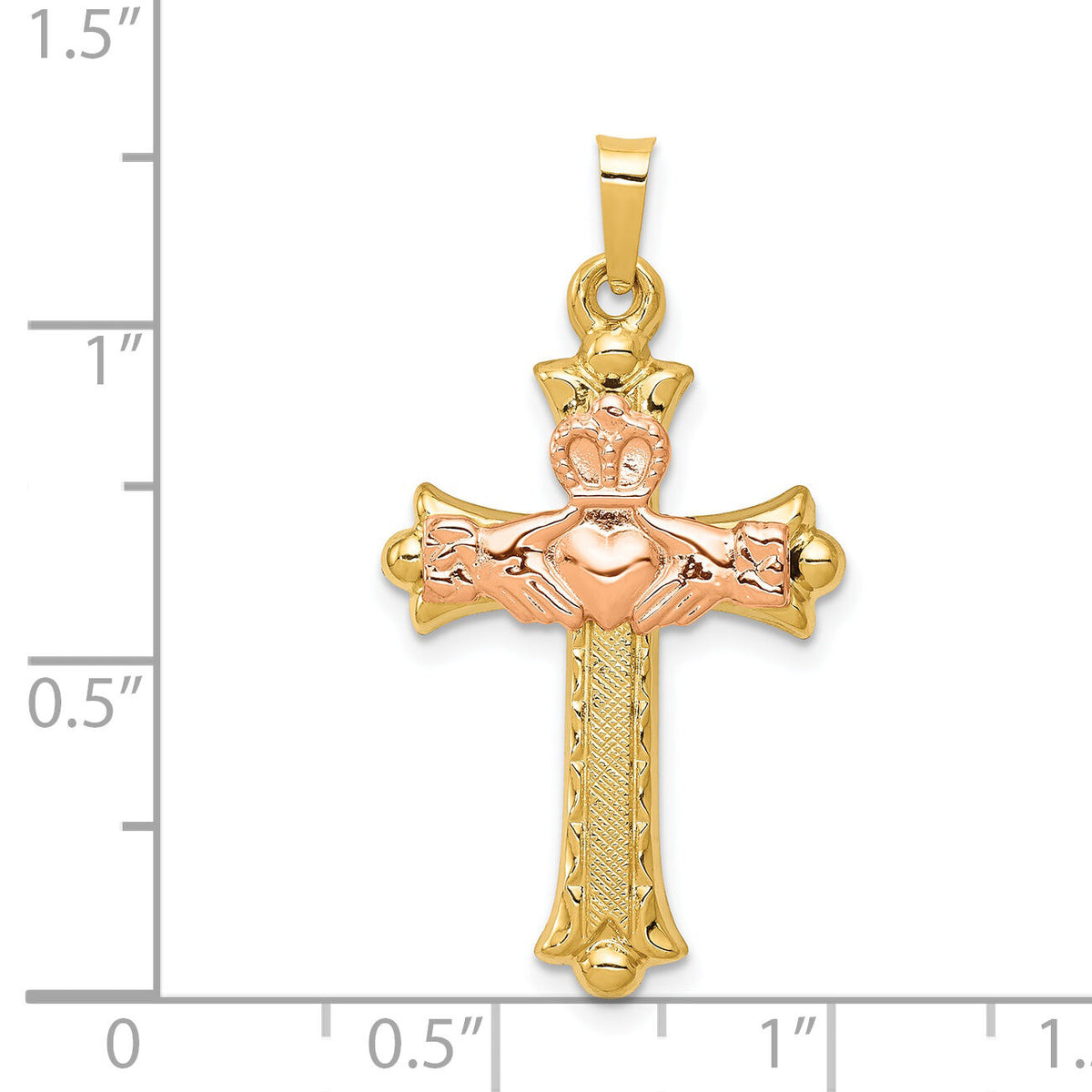 14k Two-Tone Claddagh Cross Pendant-XR715