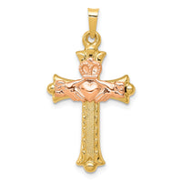 14k Two-Tone Claddagh Cross Pendant-XR715