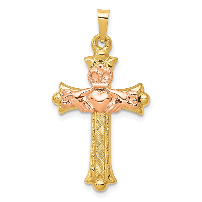 14k Two-Tone Claddagh Cross Pendant-XR715