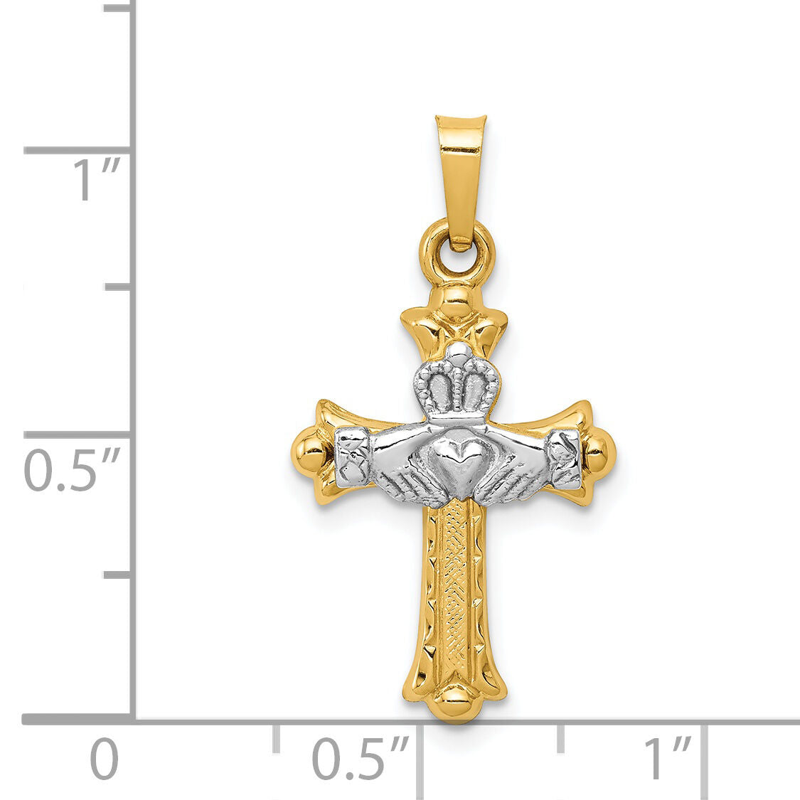 14k Two-tone Claddagh Cross Pendant-XR717