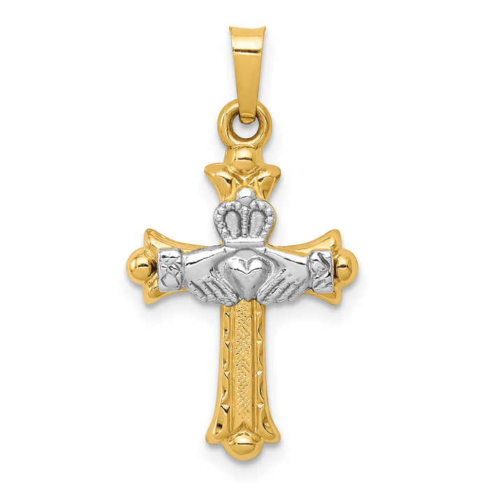 14k Two-tone Claddagh Cross Pendant-XR717