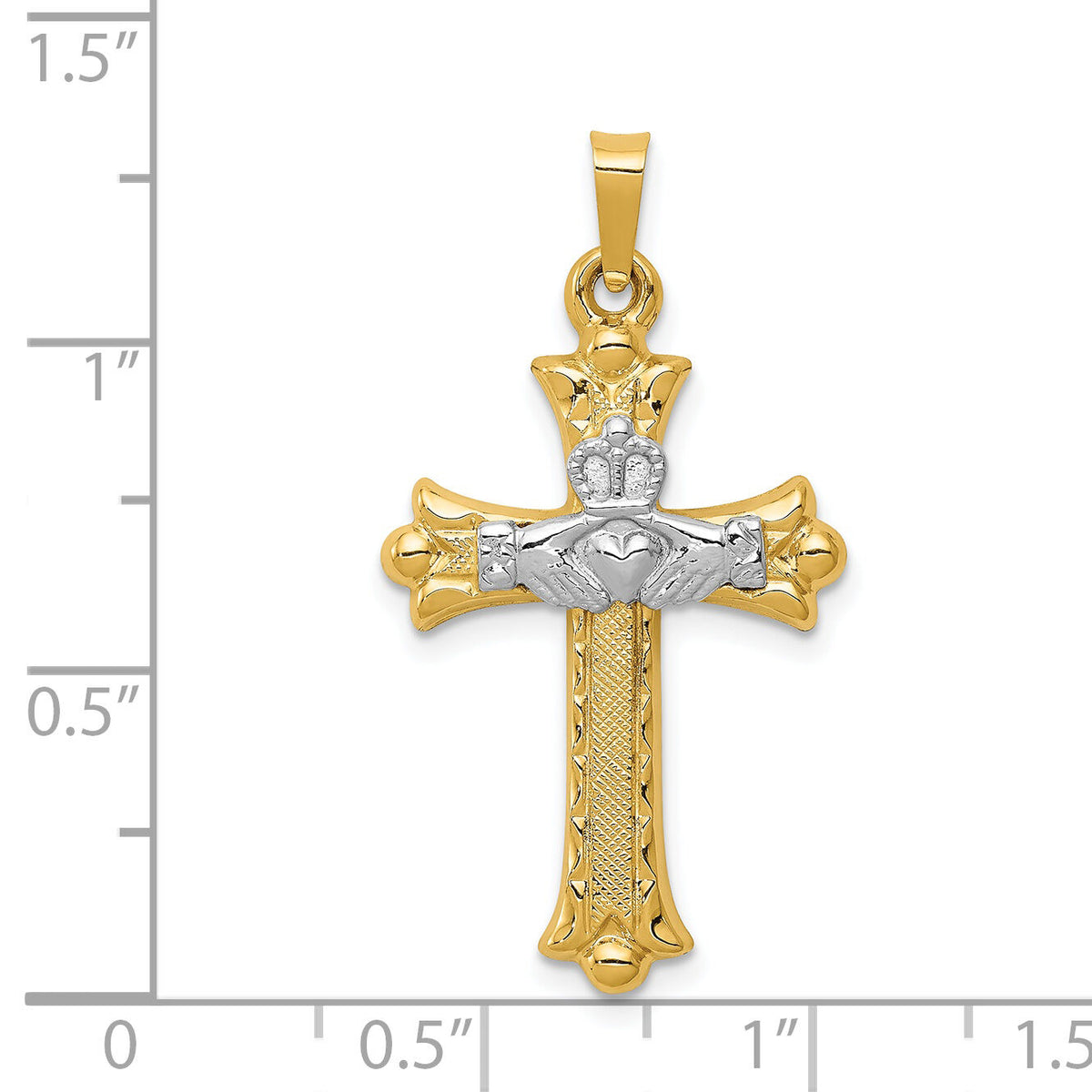 14k Two-tone Claddagh Cross Pendant-XR718