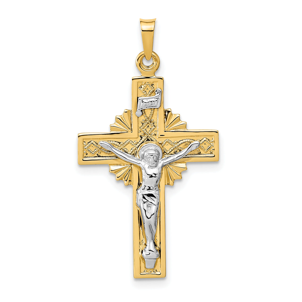 14k Two-tone INRI Crucifix Pendant-XR738