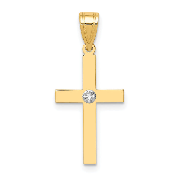 14k Polished .01ct. Diamond Cross Pendant-XR775