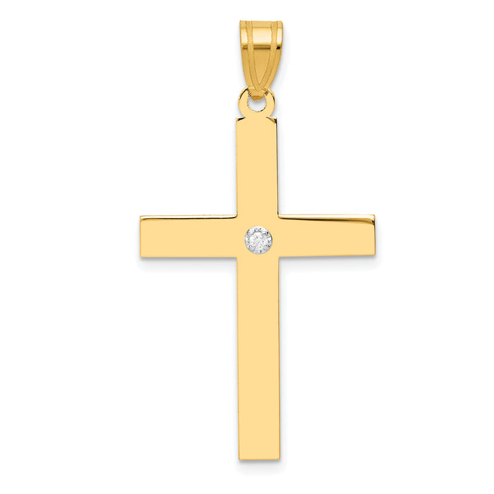 14k Polished .02ct. Diamond Cross Pendant-XR779
