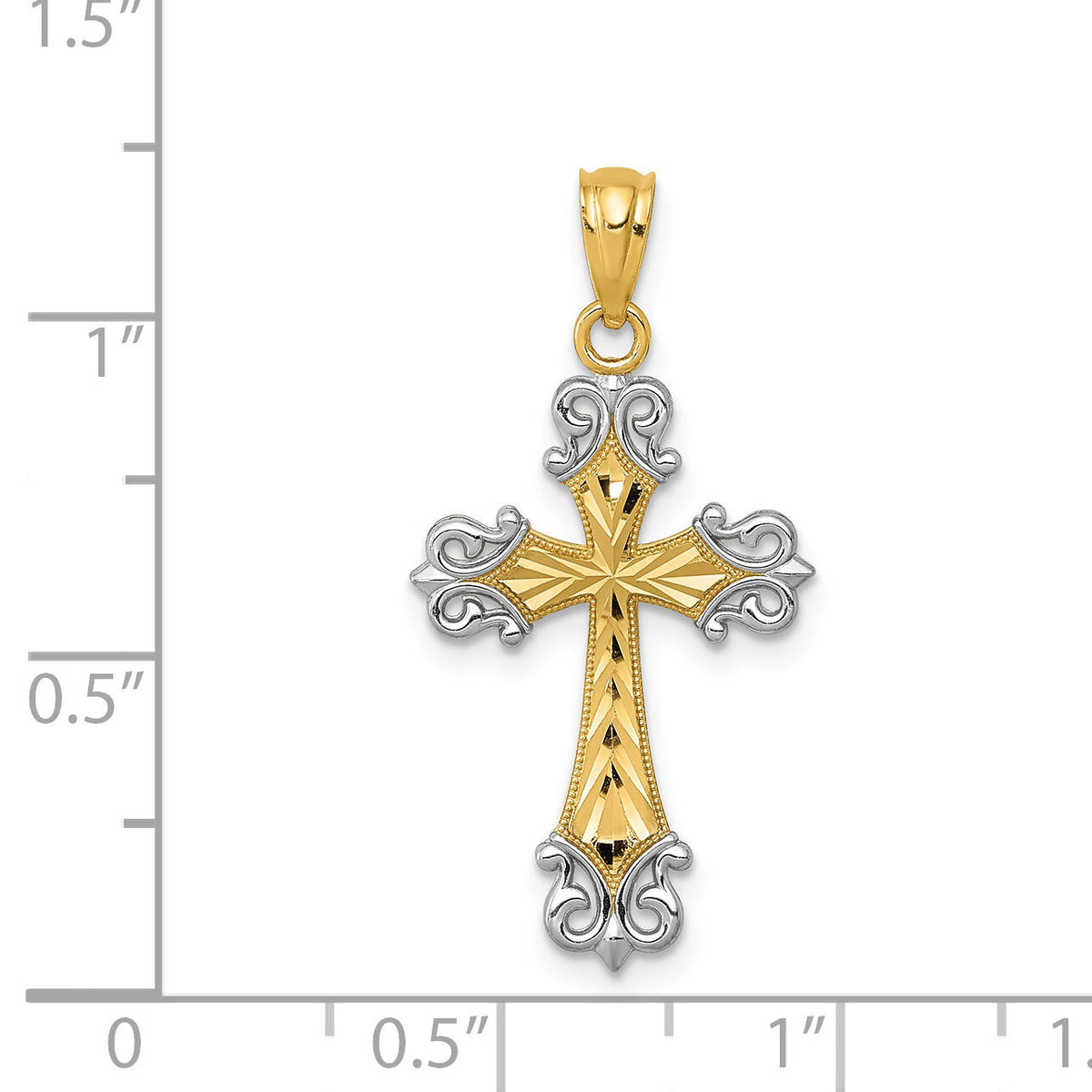 14k and Rhodium D/C Cross Pendant-XR917
