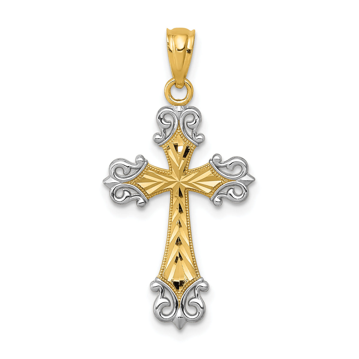 14k and Rhodium D/C Cross Pendant-XR917
