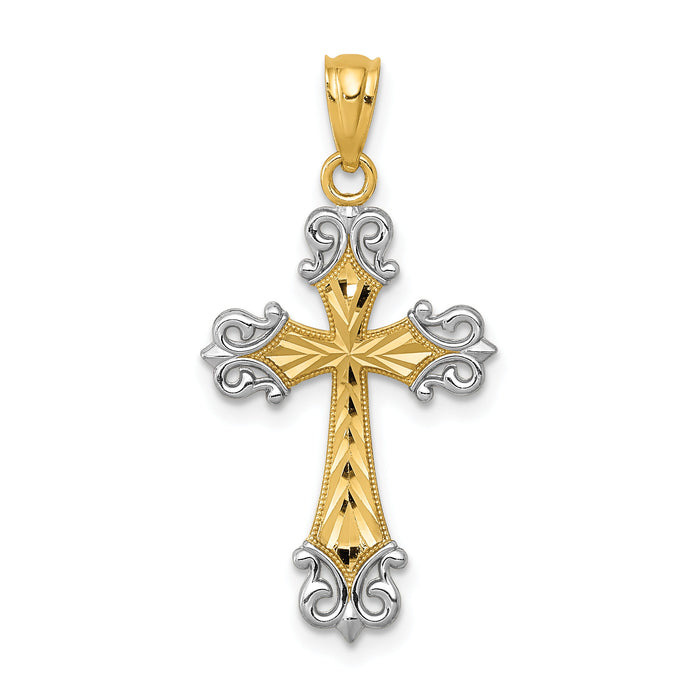 14k and Rhodium D/C Cross Pendant-XR917