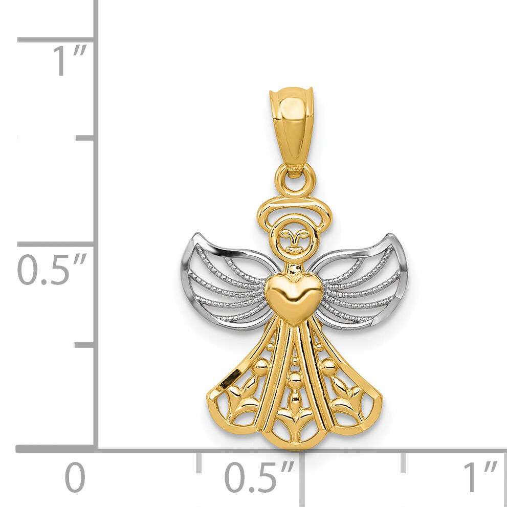 14K w/Rhodium Filigree Angel Pendant-XR919