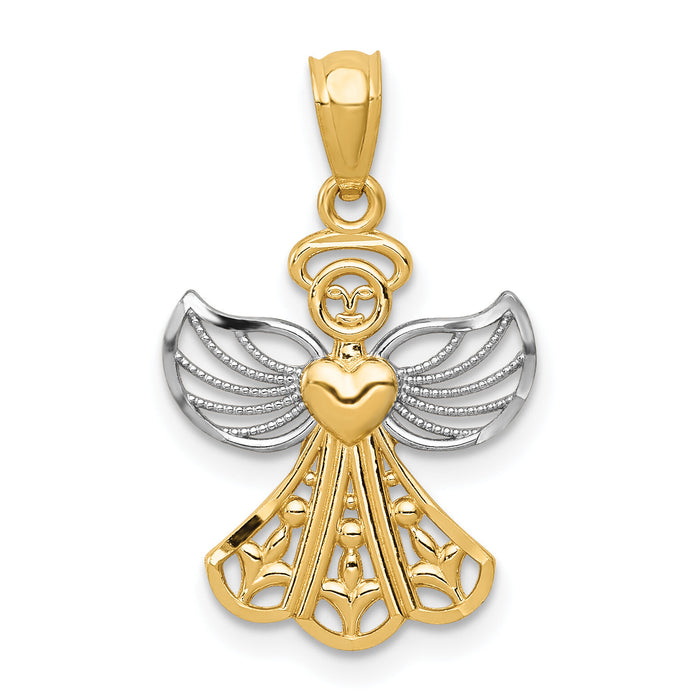14K w/Rhodium Filigree Angel Pendant-XR919