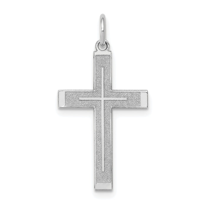 14K White Gold Laser Designed Cross Pendant-XR945