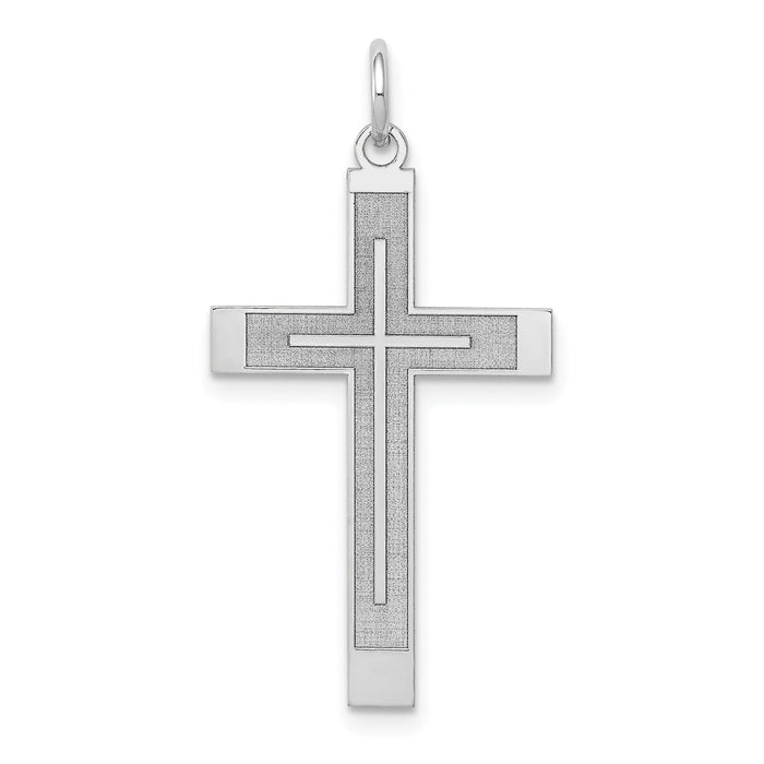 14K White Gold Laser Designed Cross Pendant-XR946