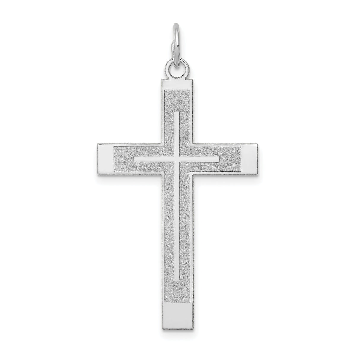14K White Gold Laser Designed Cross Pendant-XR947