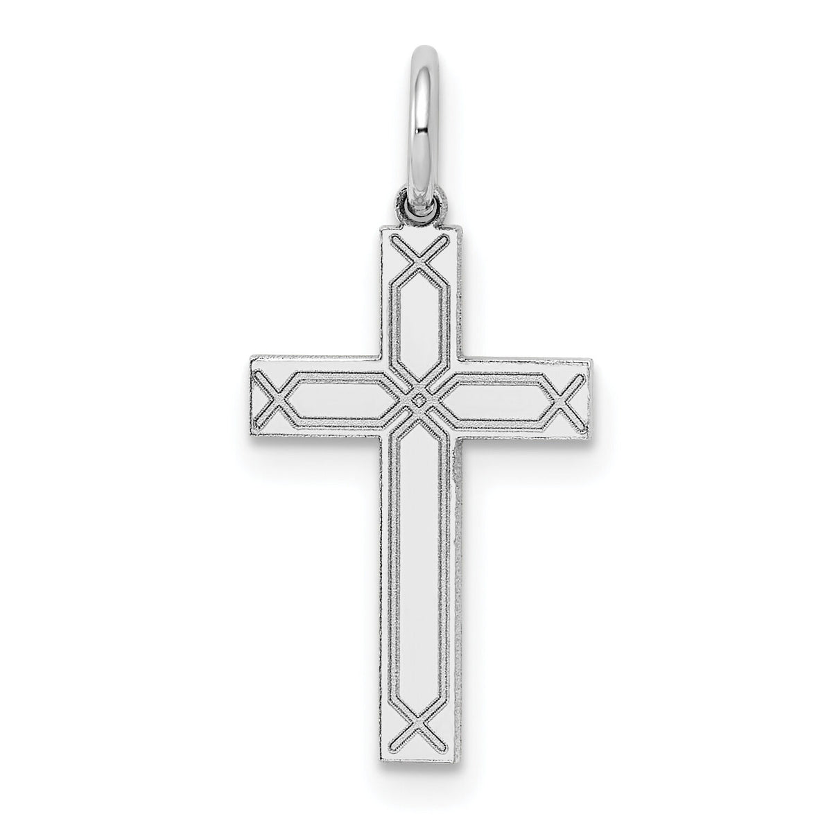 14K White Gold Laser Designed Cross Charm-XR948